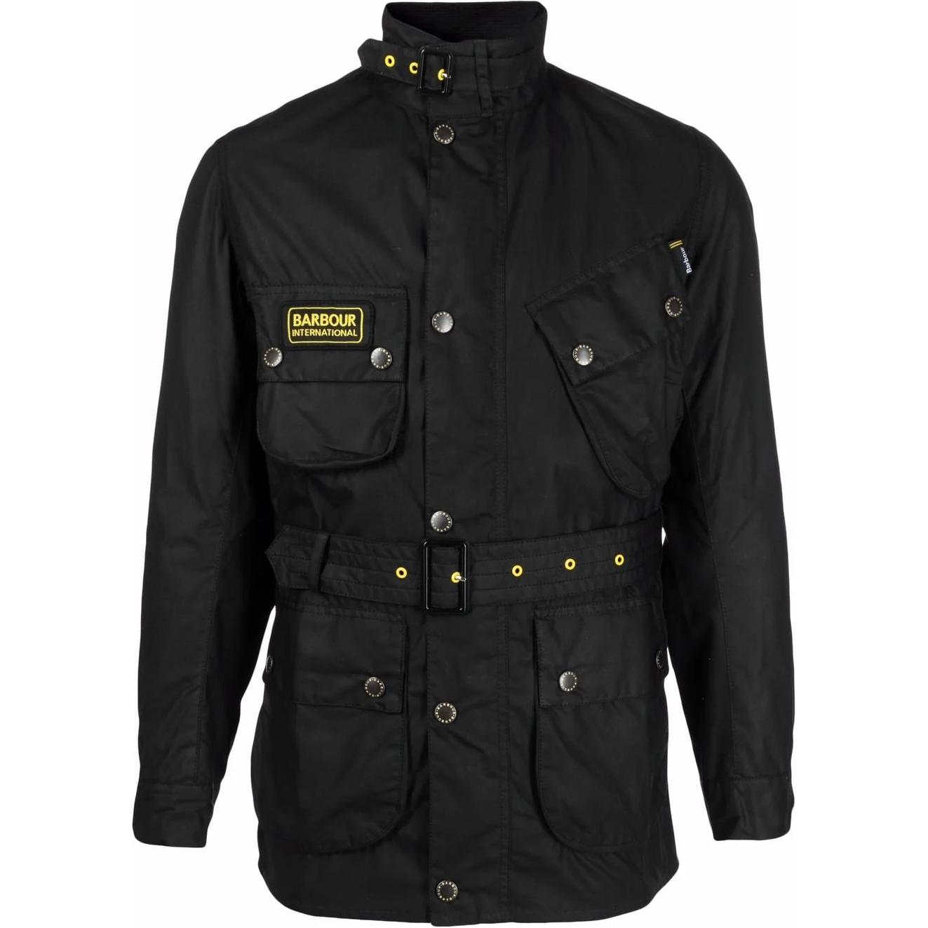 Barbour Black Waxed Jacket High Neck Button-Up Slim Fit Long Sleeve MWX0958MWXBK91