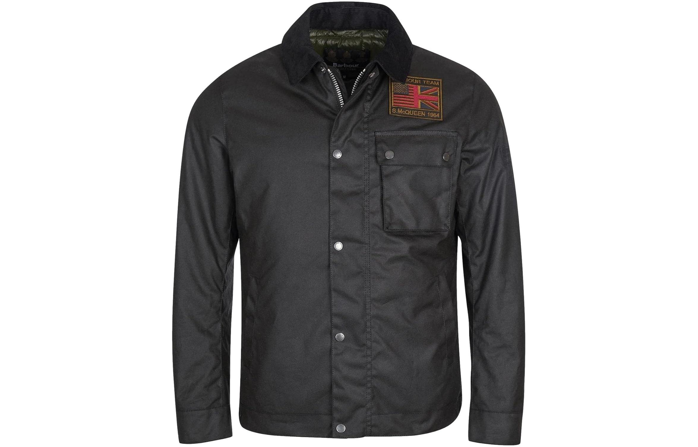 Barbour Black Waxed Jacket with Patterned Collar and Long Sleeves MWX1853BK51