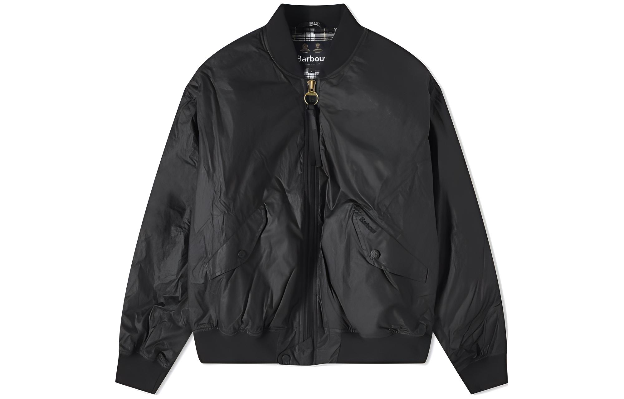 Barbour Black Waxed Jacket with Pockets & Zip, Baseball Collar Style MWX2251BK11