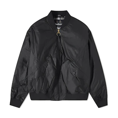 Barbour Black Waxed Jacket with Pockets & Zip, Baseball Collar Style MWX2251BK11