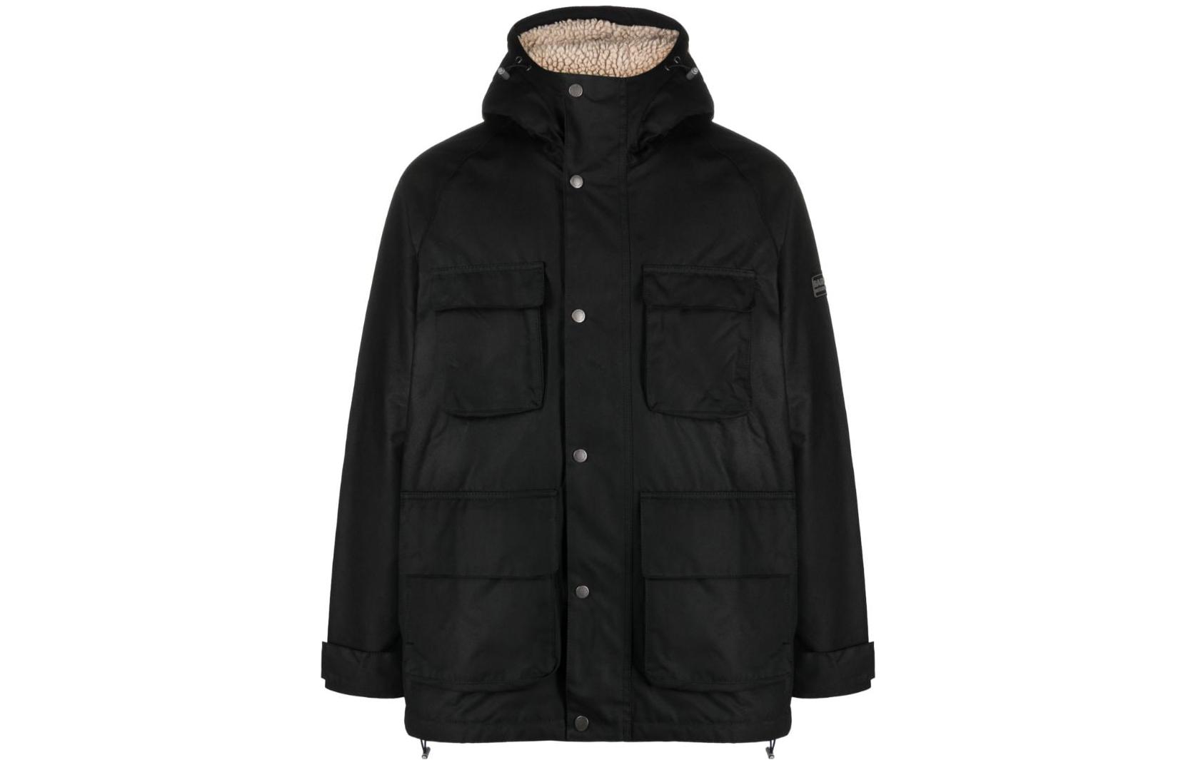 Barbour Black Waxed Jacket with Solid Color Hood and Snap Buttons MWX2196BK11