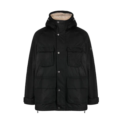 Barbour Black Waxed Jacket with Solid Color Hood and Snap Buttons MWX2196BK11