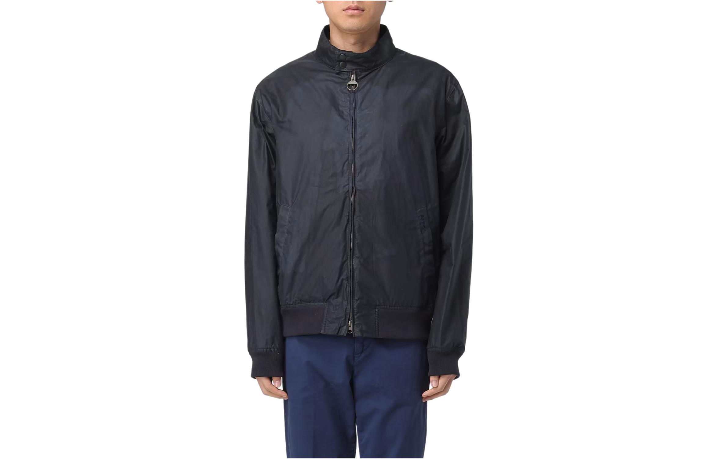 Barbour Black Waxed Jacket with Stand Collar and Zip - Slim Fit Long Sleeve MWX1350NY51