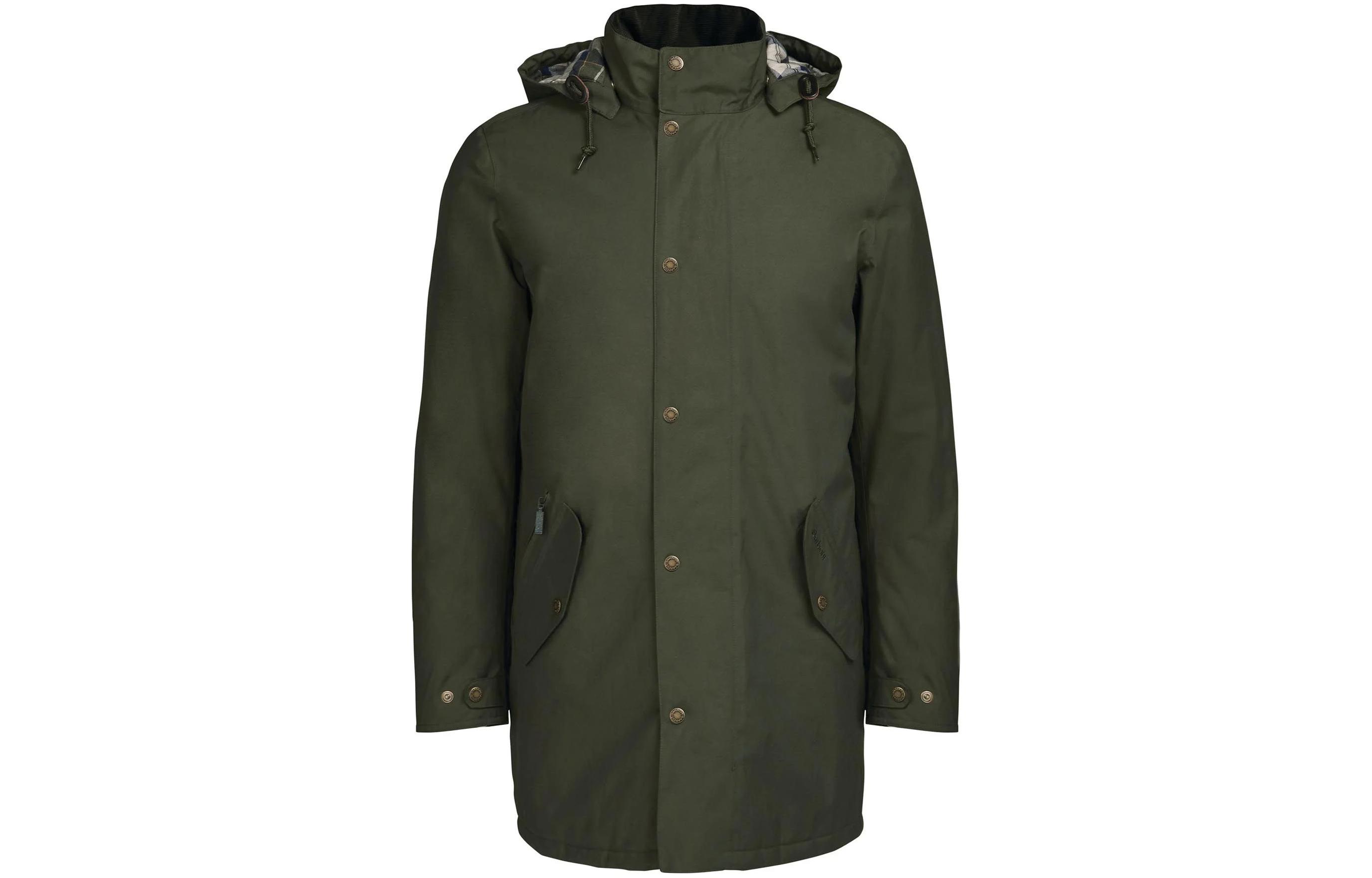 Barbour Chelsea Mac Jacket Olive Green Full-Zip Hooded Long Sleeve Coat MWB1007OL51