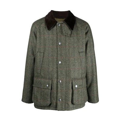 Barbour FW22 Green Tweed Colorblock Button Jacket MWO0277OL51