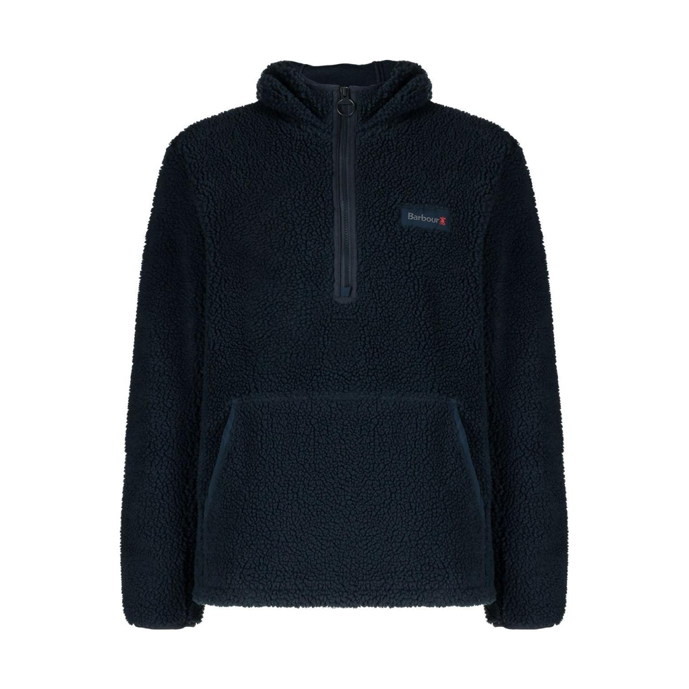 Barbour FW22 Logo Patch Half-Zip Fleece Hoodie Navy Blue Mens MFL0140NY71