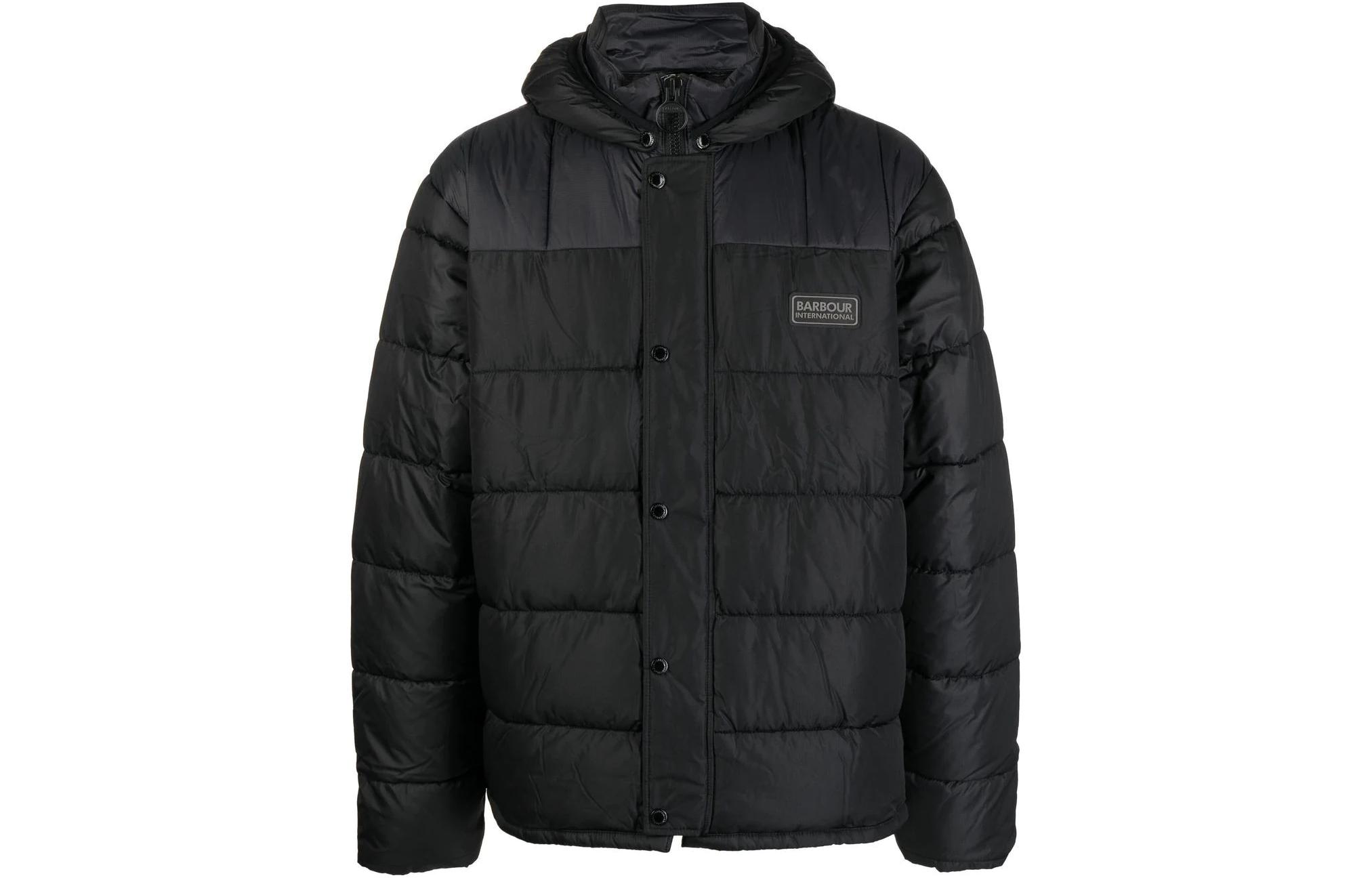 Barbour FW22 Solid Logo Patch Hooded Jacket Black MQU1444BK11