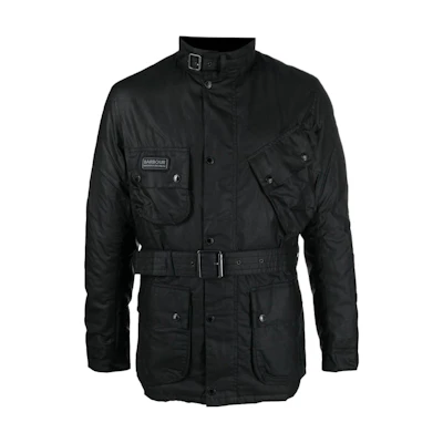 Barbour FW22 Waxed Logo Print Belted Jacket Long Sleeve MWX1711BK71
