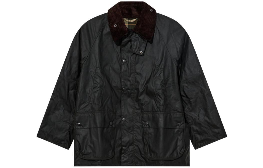 Order BARBOUR FW23 Jaket Resleting Hijau Solid Berstud. MWX1679