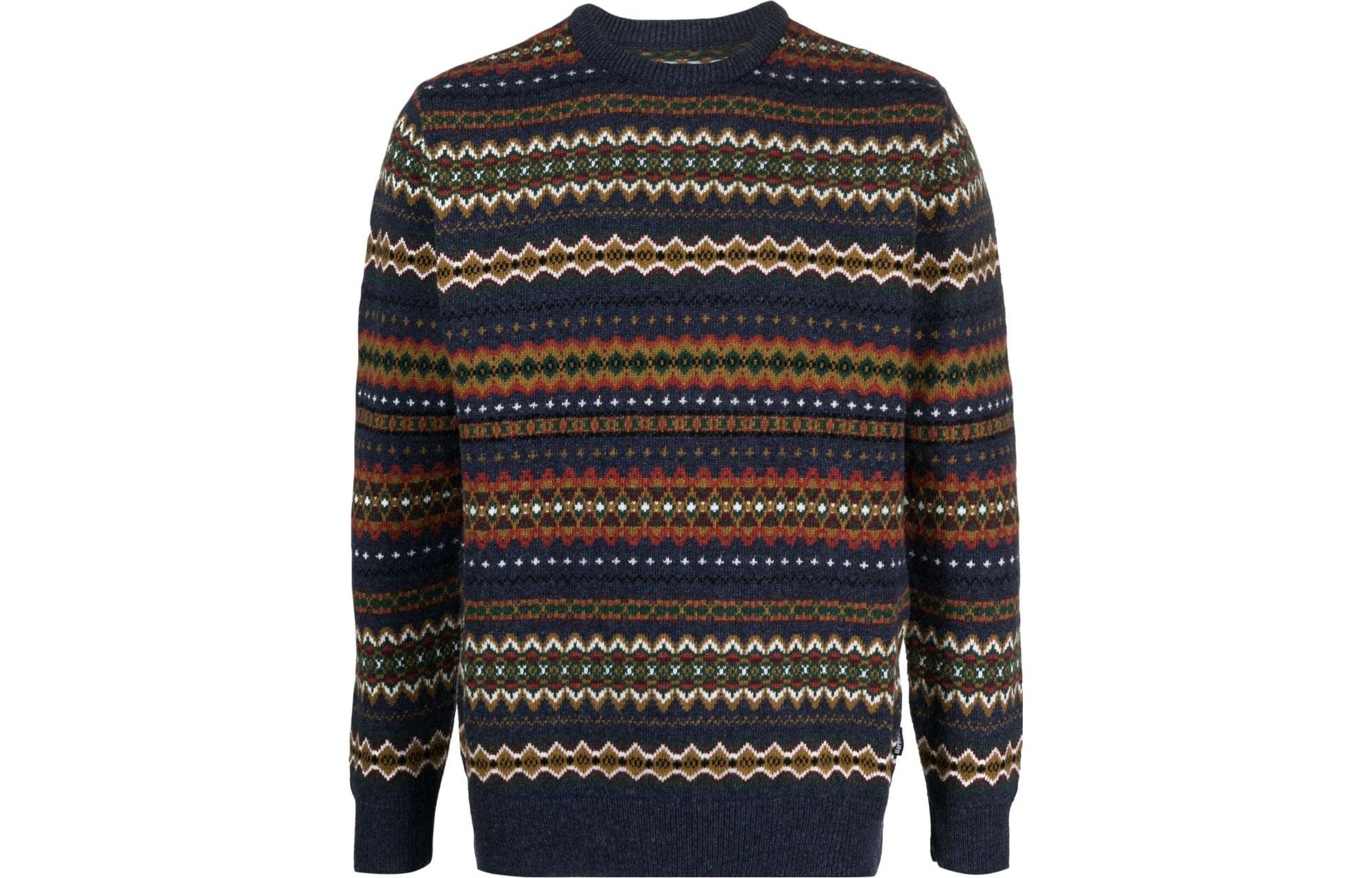 Order 바버 FW23 멀티컬러 기하학 패턴 크루넥 니트 스웨터. MKN1027NY72