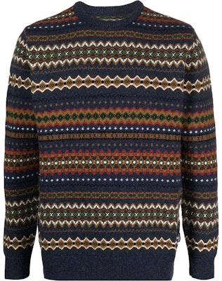 바버 FW23 멀티컬러 기하학 패턴 크루넥 니트 스웨터. MKN1027NY72 Order 바버 FW23 멀티컬러 기하학 패턴 크루넥 니트 스웨터. MKN1027NY72