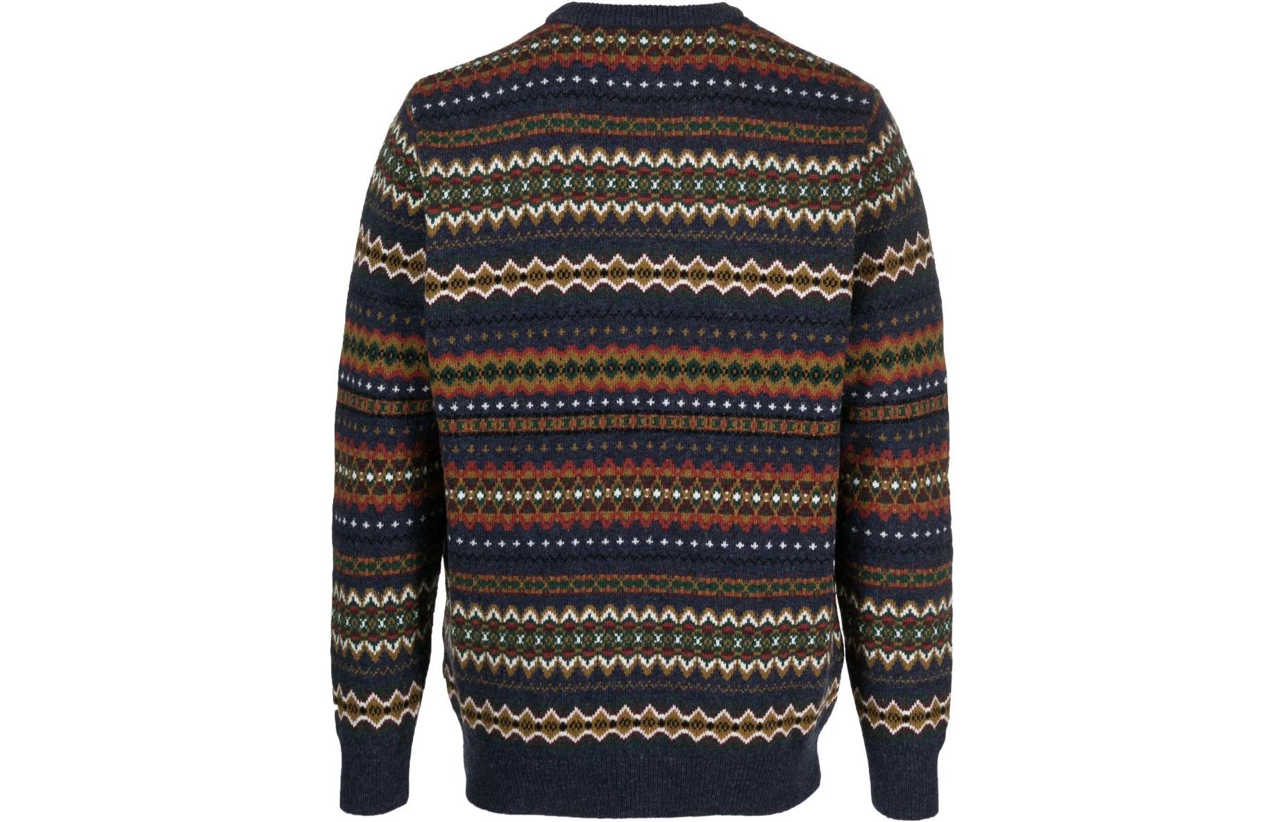 Lookbook 바버 FW23 멀티컬러 기하학 패턴 크루넥 니트 스웨터. MKN1027NY72