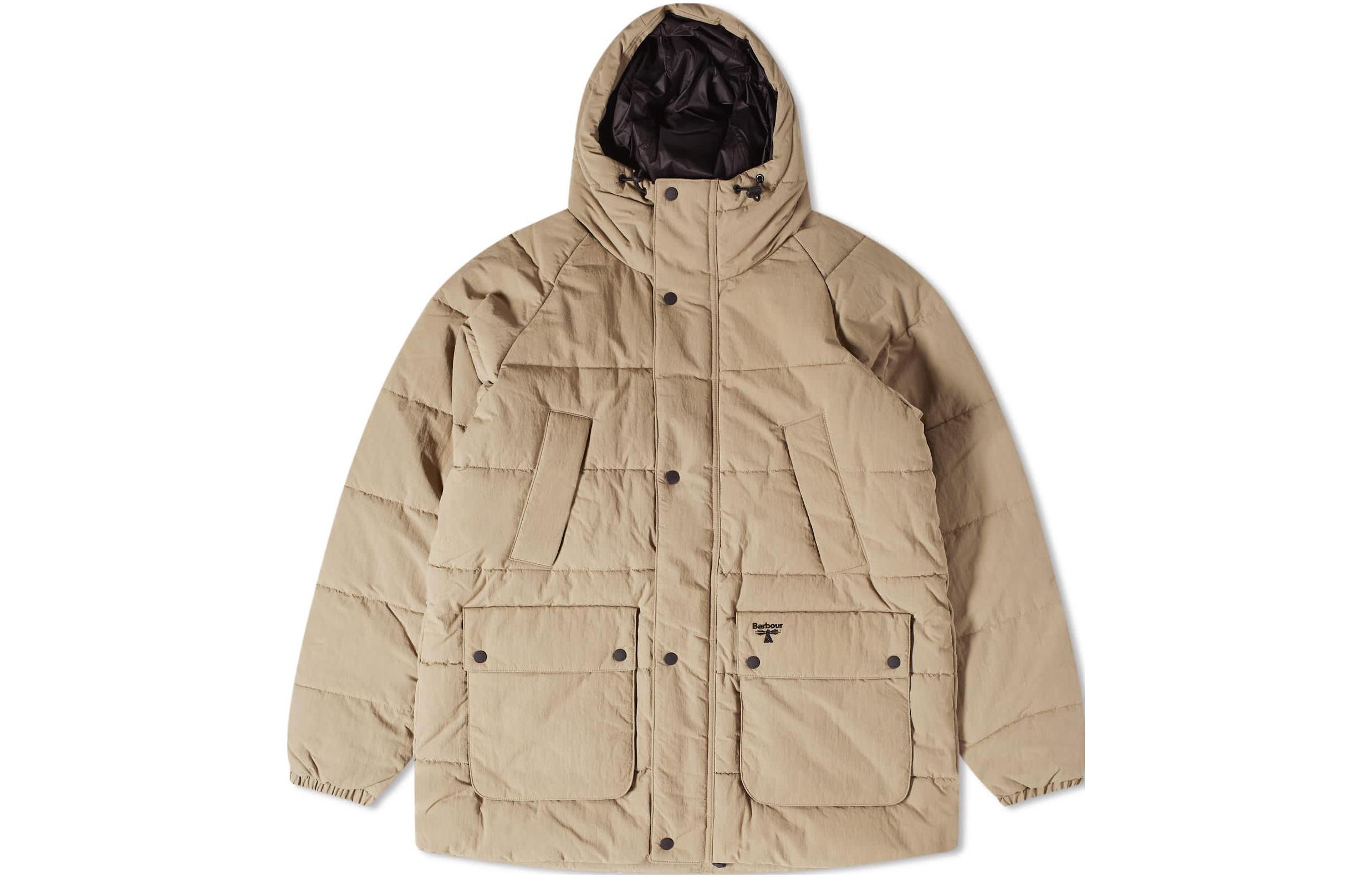 Barbour FW23 Beige Solid Zip-Up Hooded Fitted Long-Sleeve Cotton Jacket MQU1721BE31
