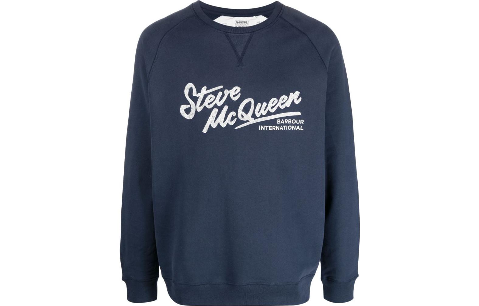 Barbour FW23 Blue Crewneck Sweatshirt with Solid Logo Print MOL0548NY75