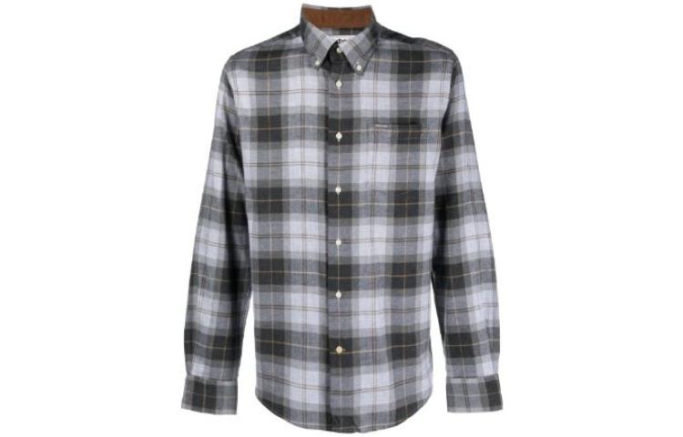 Barbour FW23 Check Button-Up Sweatshirt Grey Shirt MSH4991MSHTN86