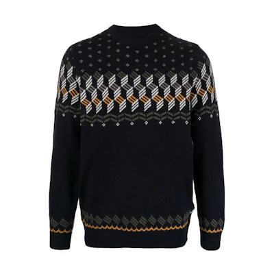 BARBOUR FW23 Fair Isle Wool Crewneck Sweater Navy Blue - MKN1511MKNNY91