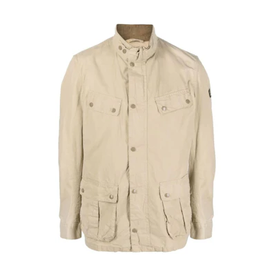 Barbour FW23 Khaki Solid Pocket Stand Collar Button-Up Jacket Men’s Long Sleeve MCA0667MCABE31