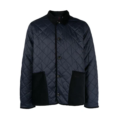 Barbour FW23 Navy Blue Colorblock High-Collar Long Sleeve Jacket MQU1560
