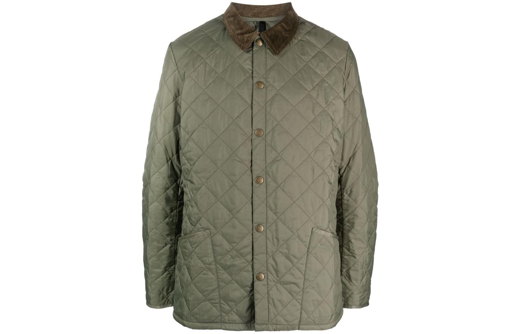 Barbour Green Quilted Cotton Jacket with Corduroy Collar MQU0240GN19