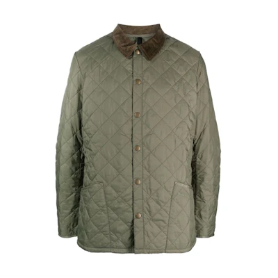 Barbour Green Quilted Cotton Jacket with Corduroy Collar MQU0240GN19