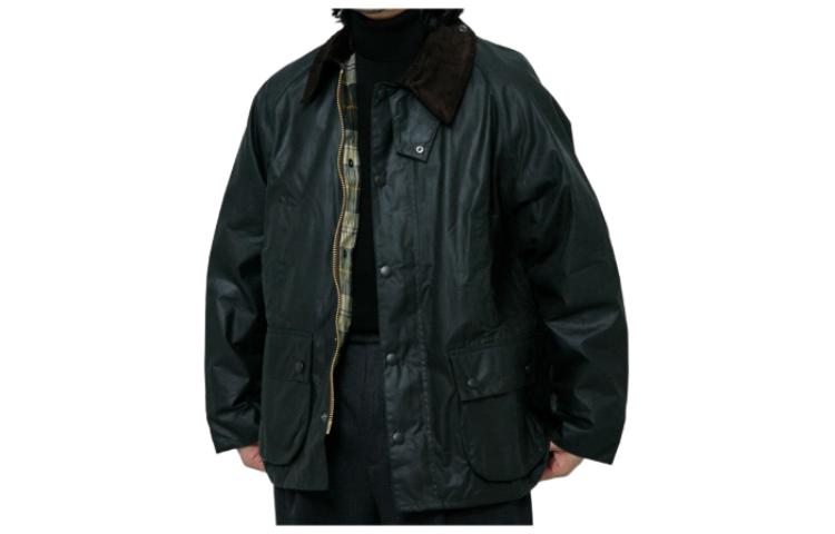 Barbour Green Waxed Jacket with Hidden Zip and Long Sleeves MWX0018BSM37