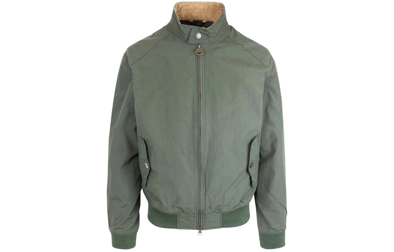 Barbour Green Waxed Jacket with Zip-Up High Collar MCA0427-241M