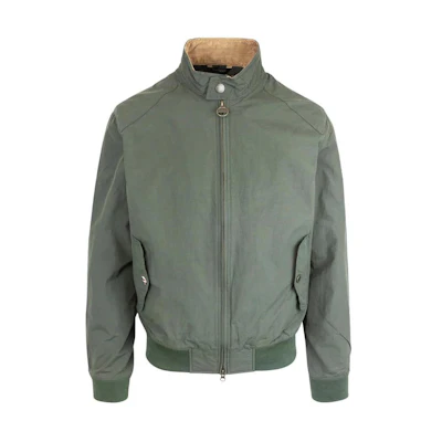 Barbour Green Waxed Jacket with Zip-Up High Collar MCA0427-241M