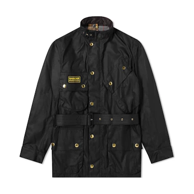 BARBOUR International Black Waxed Cotton Jacket with Stand Collar. MWX0004BK51