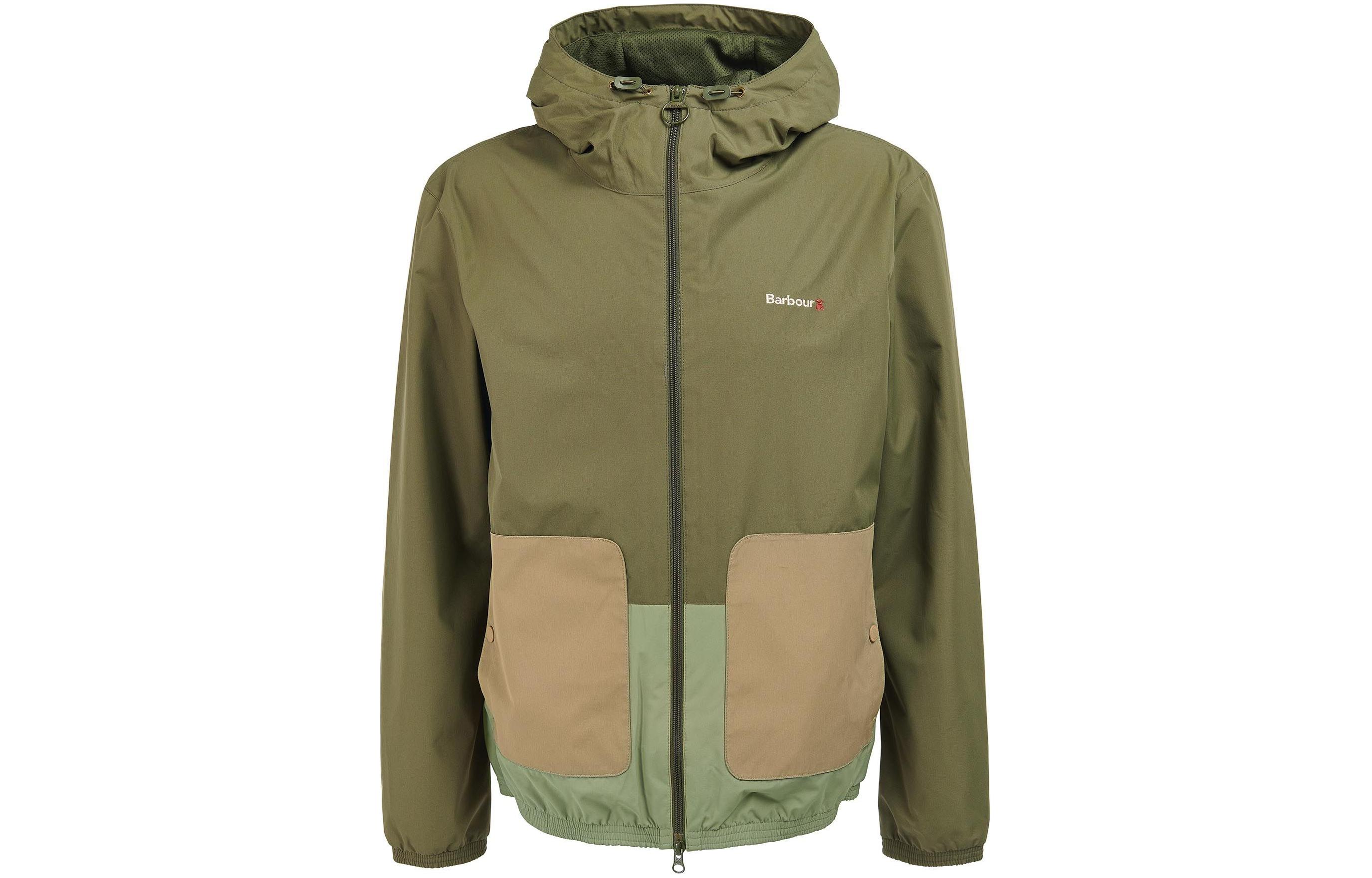 Barbour Kenby Showerproof Jacket Olive Green Colorblock Hooded Zip Jacket MSP0077OL52