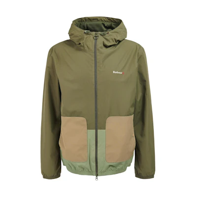 Barbour Kenby Showerproof Jacket Olive Green Colorblock Hooded Zip Jacket MSP0077OL52