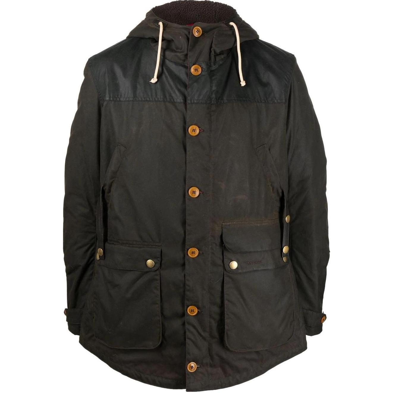 Barbour Khaki Green Hooded Puffer Jacket with Drawstring and Zipper MWX0698MWX0L71