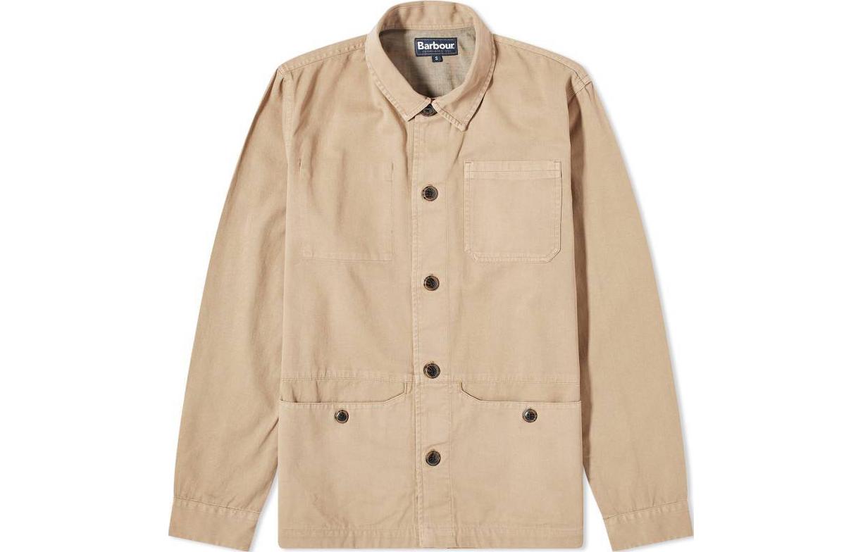 Barbour Khaki Solid Cotton Collared Slim-Fit Buttoned Jacket MOS0154ST51
