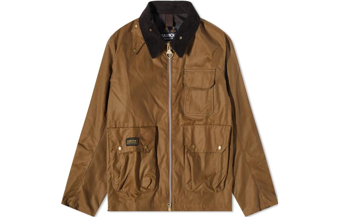 Barbour Khaki Waxed Logo Zip-Up Relaxed Fit Jacket MWX2150SN31