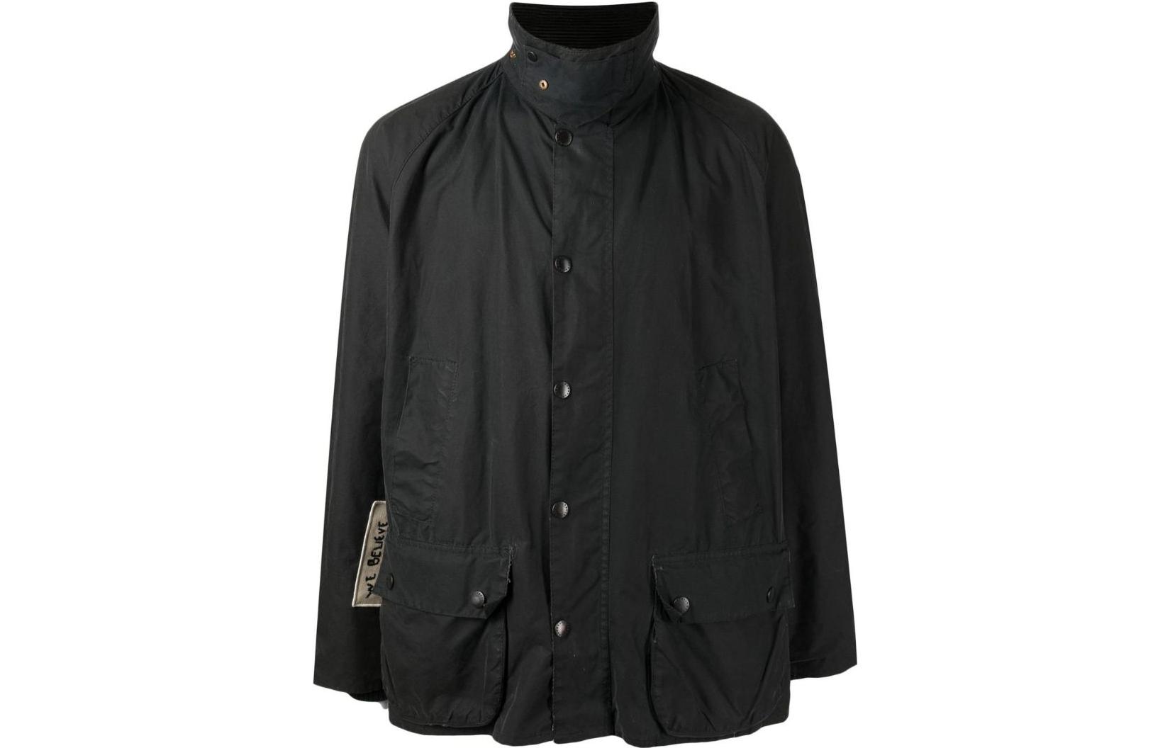 Barbour Men’s Black Casual Jacket with Applique Details and Stand Collar HWF005N