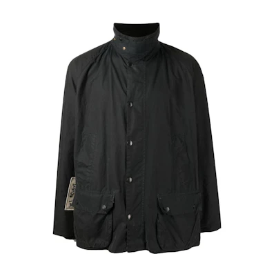 Barbour Men’s Black Casual Jacket with Applique Details and Stand Collar HWF005N