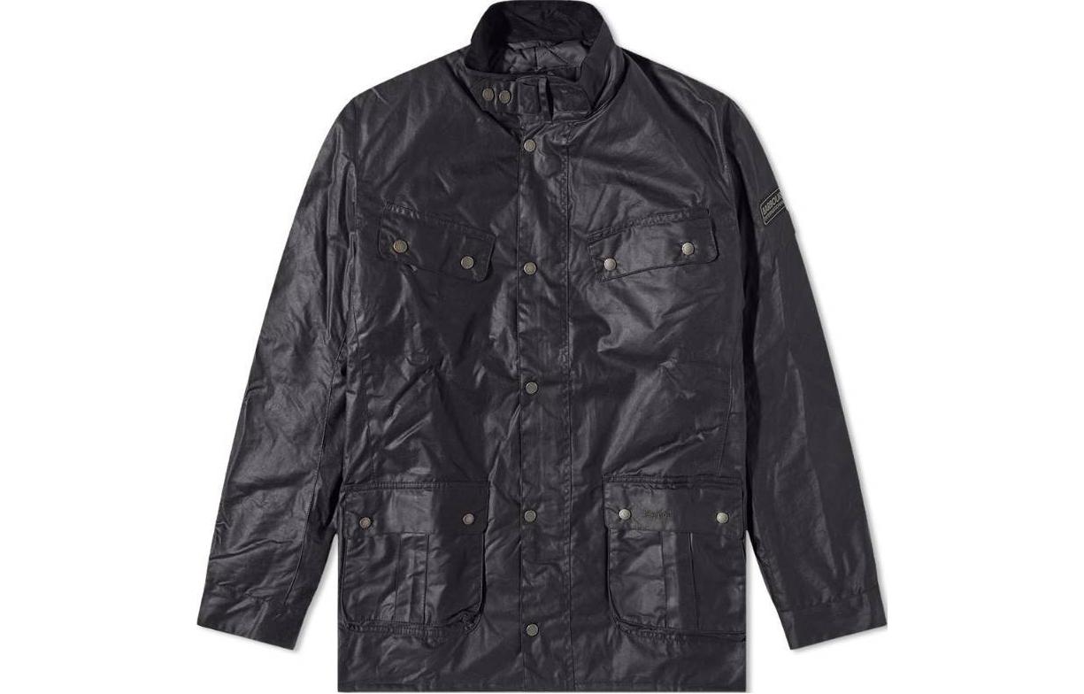 Barbour Navy Oil Wax Jacket - Solid Slim Fit Collared Long Sleeve MWX2140NY91