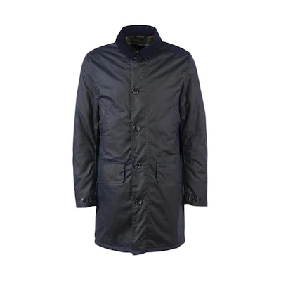 Barbour Navy Slim Fit Waxed Jacket for Men with Zipper and Collar MWX1861-NY93