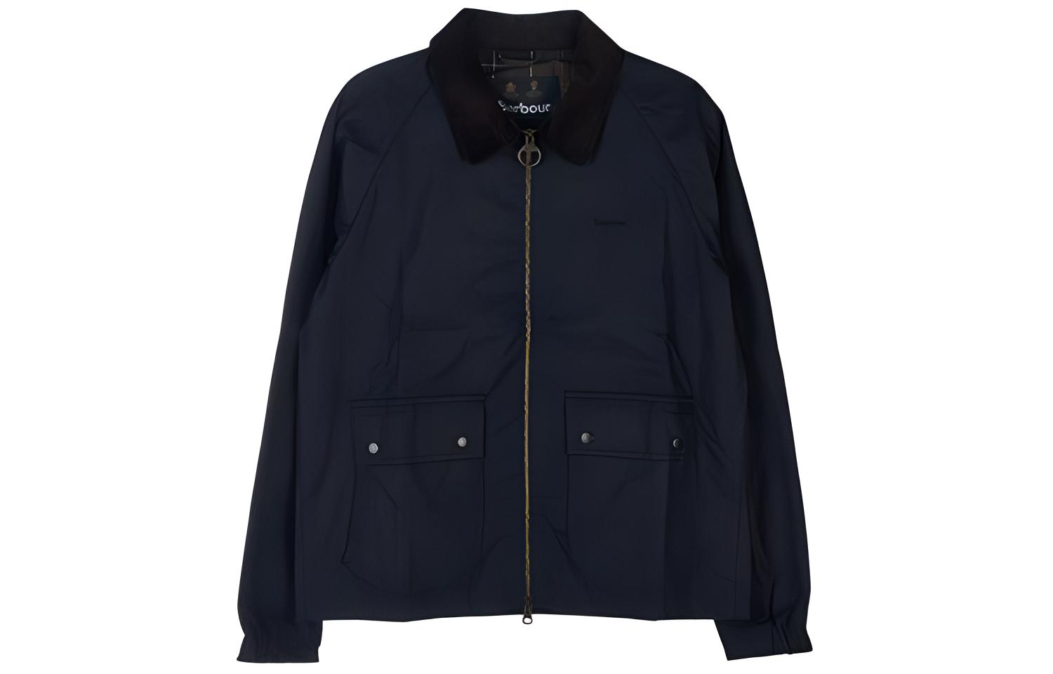 Barbour Navy Waxed Cotton Jacket with Zipper and Collared Design MWX1907-NY92