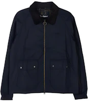 Barbour Navy Waxed Cotton Jacket with Zipper and Collared Design MWX1907-NY92 Barbour Navy Waxed Cotton Jacket with Zipper and Collared Design MWX1907-NY92