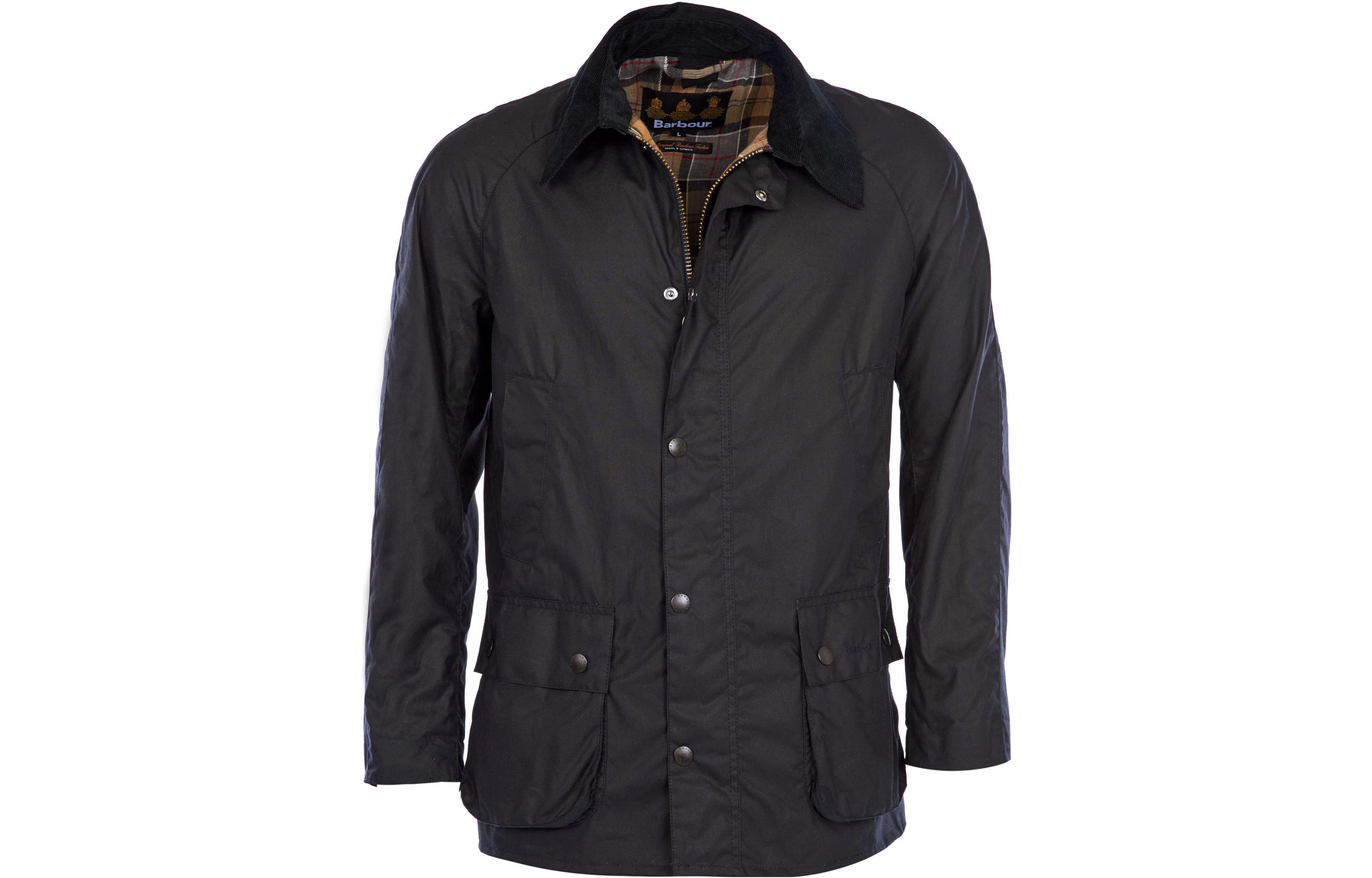 Barbour Navy Waxed Jacket with Solid Check Pattern MWX0339-BU
