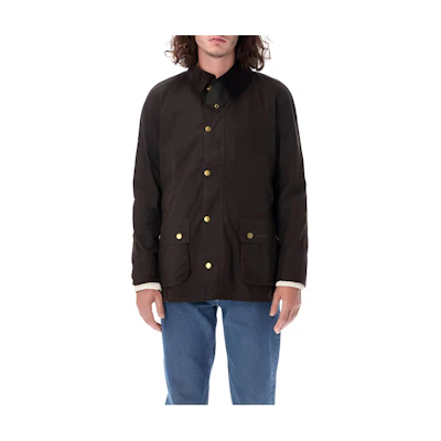 Barbour Olive Green Waxed Jacket with Solid Color and Button Front Design MWX0339WOL71