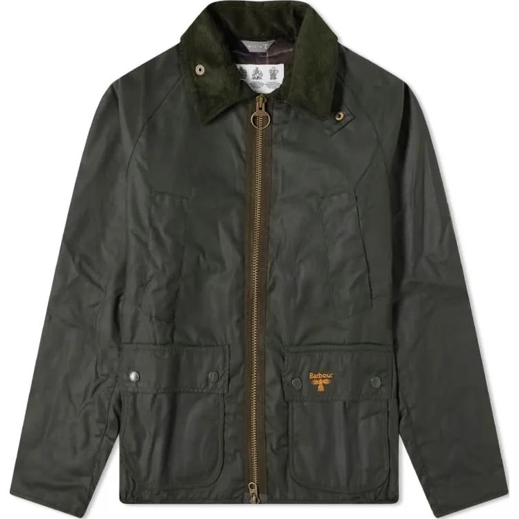 Barbour Olive Green Waxed Jacket with Zipper and Collared Design MWX1716SG71