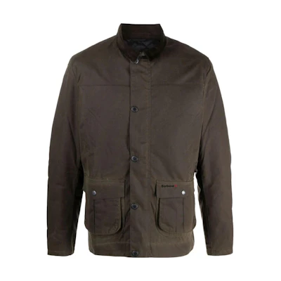 Barbour Olive Slim Fit Waxed Jacket Solid Color High Neck Long Sleeve MWX2194SN72