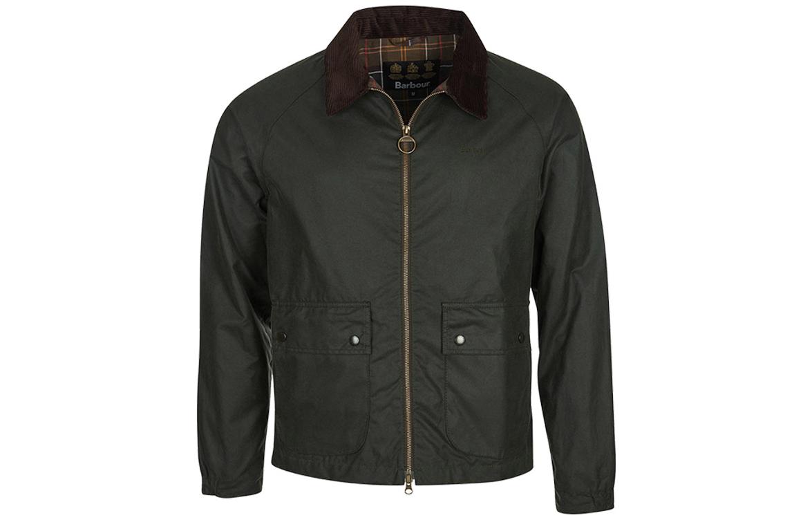 Barbour Sage Green Waxed Cotton Jacket with Zip and Collar for Men MWX1907