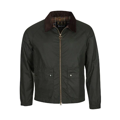 Barbour Sage Green Waxed Cotton Jacket with Zip and Collar for Men MWX1907