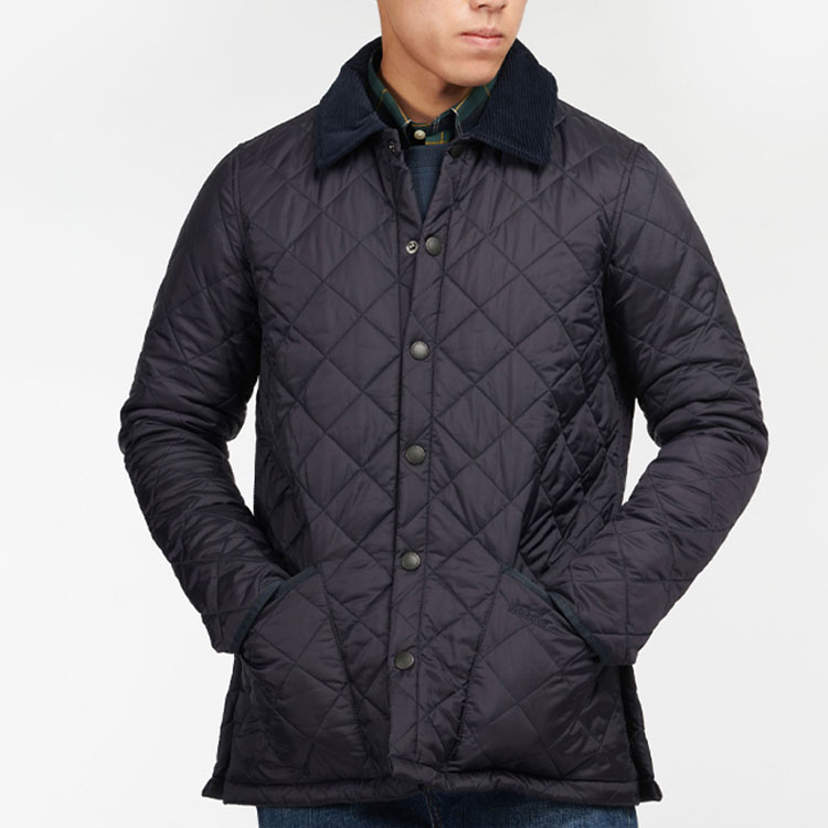 Shop Barbour Slim Fit Jaket Kasual Berkolar Quilted Biru Navy MQU1348NY92