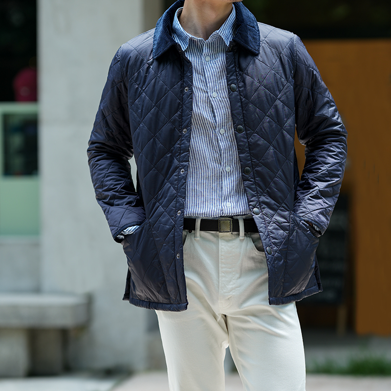 Purchase Barbour Slim Fit Jaket Kasual Berkolar Quilted Biru Navy MQU1348NY92