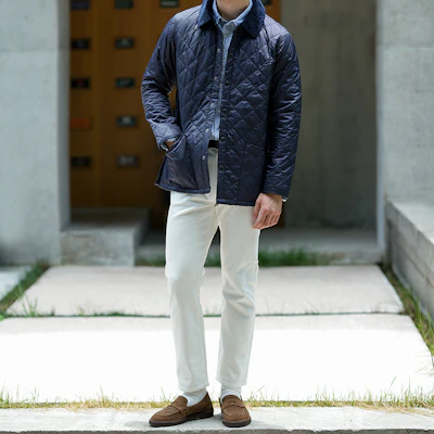 Barbour Slim Fit Jaket Kasual Berkolar Quilted Biru Navy MQU1348NY92 Details for Barbour Slim Fit Jaket Kasual Berkolar Quilted Biru Navy MQU1348NY92