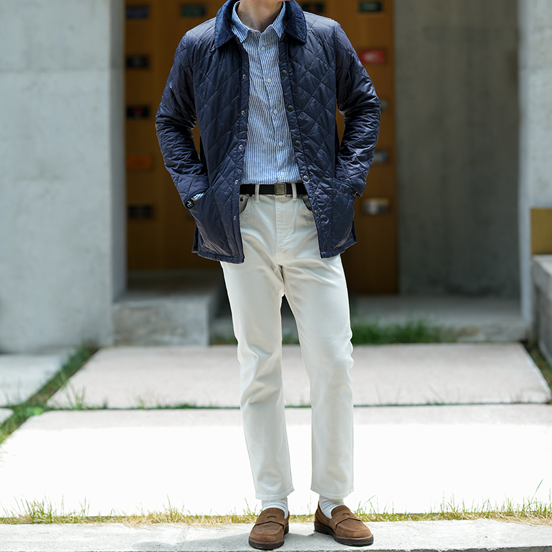 Sizing Barbour Slim Fit Jaket Kasual Berkolar Quilted Biru Navy MQU1348NY92