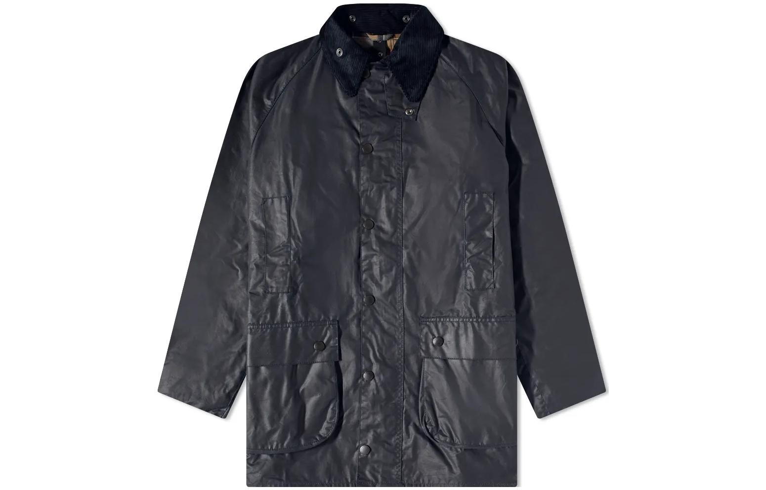 Barbour Solid Collar Zipper Waxed Jacket - Navy Blue MWX1759NY93